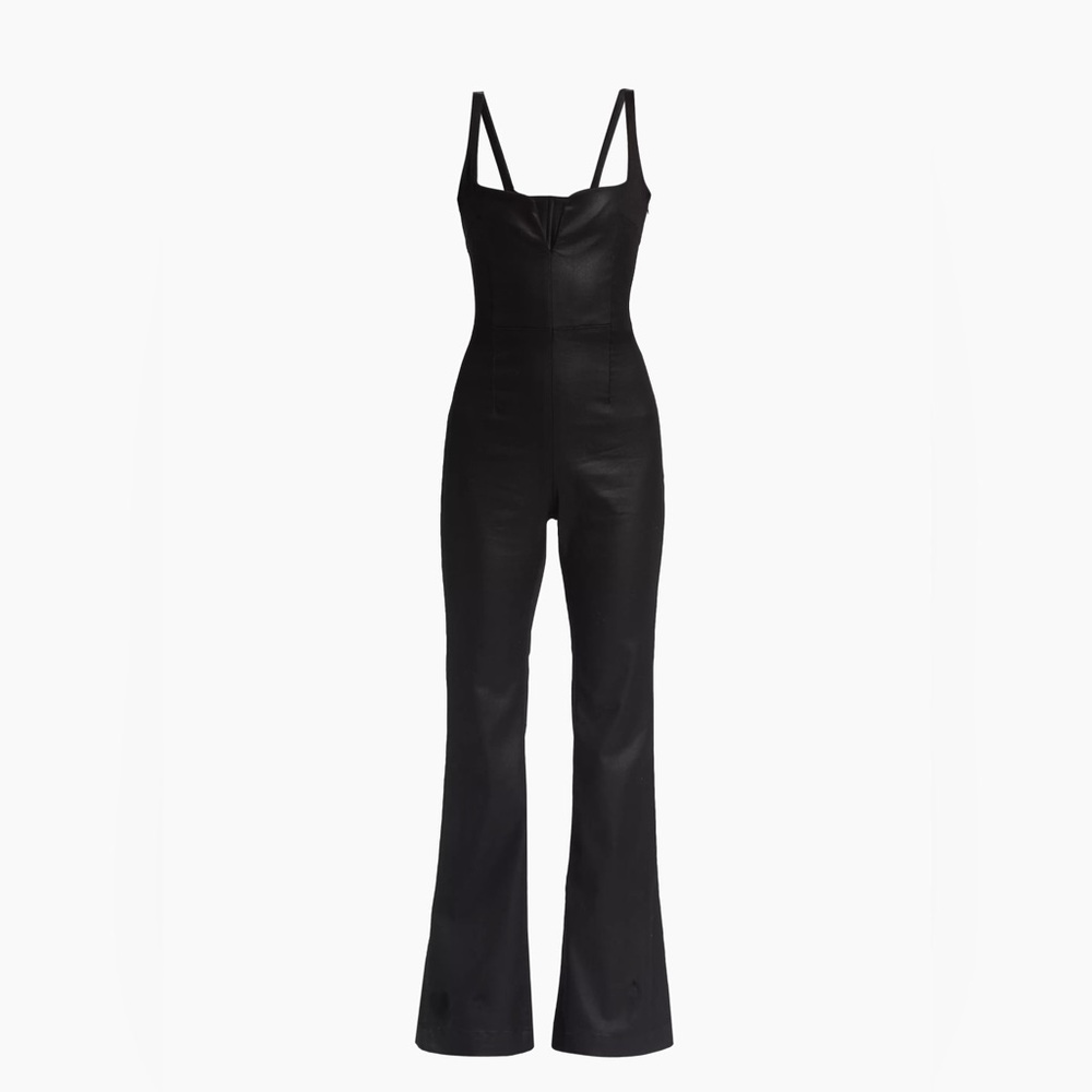 Coated Denim Wide-Leg Jumpsuit